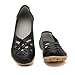 KEESKY Womens Ladies Leather Casual Cut Out Loafers Flat Slip-on Shoes Black Size 9.5