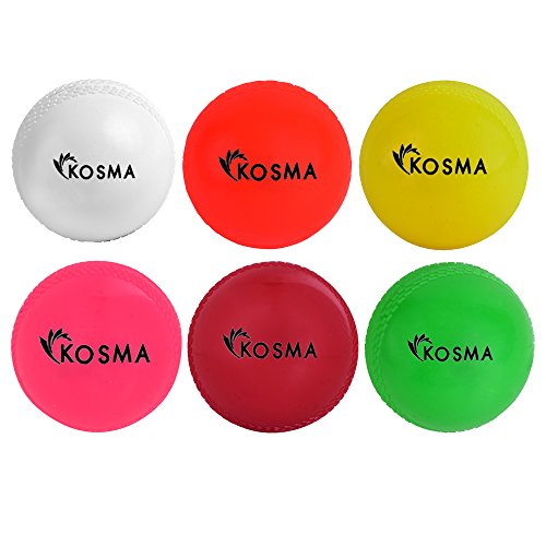 Kosma Set of 6 Wind Ball Cricket Ball | Soft Training Balls | Sports & Outdoors (White, Orange, Green, Red, Yellow, Pink)