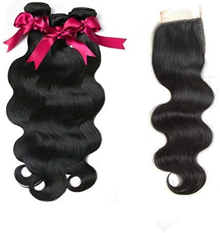 Brazilian Body Wave Hair 3 Bundles With Closure(14 16 18+14,Bundles With Closure) Virgin Human Hair Weave Bundels And Lace Closure Free Part Natural Black