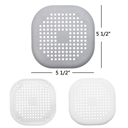 KongNai Hair Catcher Shower Drain Cover, Hair Stopper Drain Protector With Sucker, Universal Rubber Sink Strainer for Bathtub Kitchen and Bathroom (Gray+White)