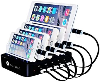 Haiqu USB Charging Station, 5 Port Portable Charging Dock Organizer for iPhones, Androids, Samsungs, HTC, Tablets, Ipods, Cameras &amp; Other Electronic Devices ( Black)