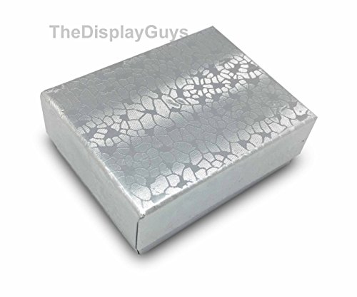 The Display Guys Pack of 25 Cotton Filled Cardboard Paper Silver Jewelry Box Gift Case - Silver Foil (2 1/8x1 5/8x3/4 inches #11) - Thumbnail 2