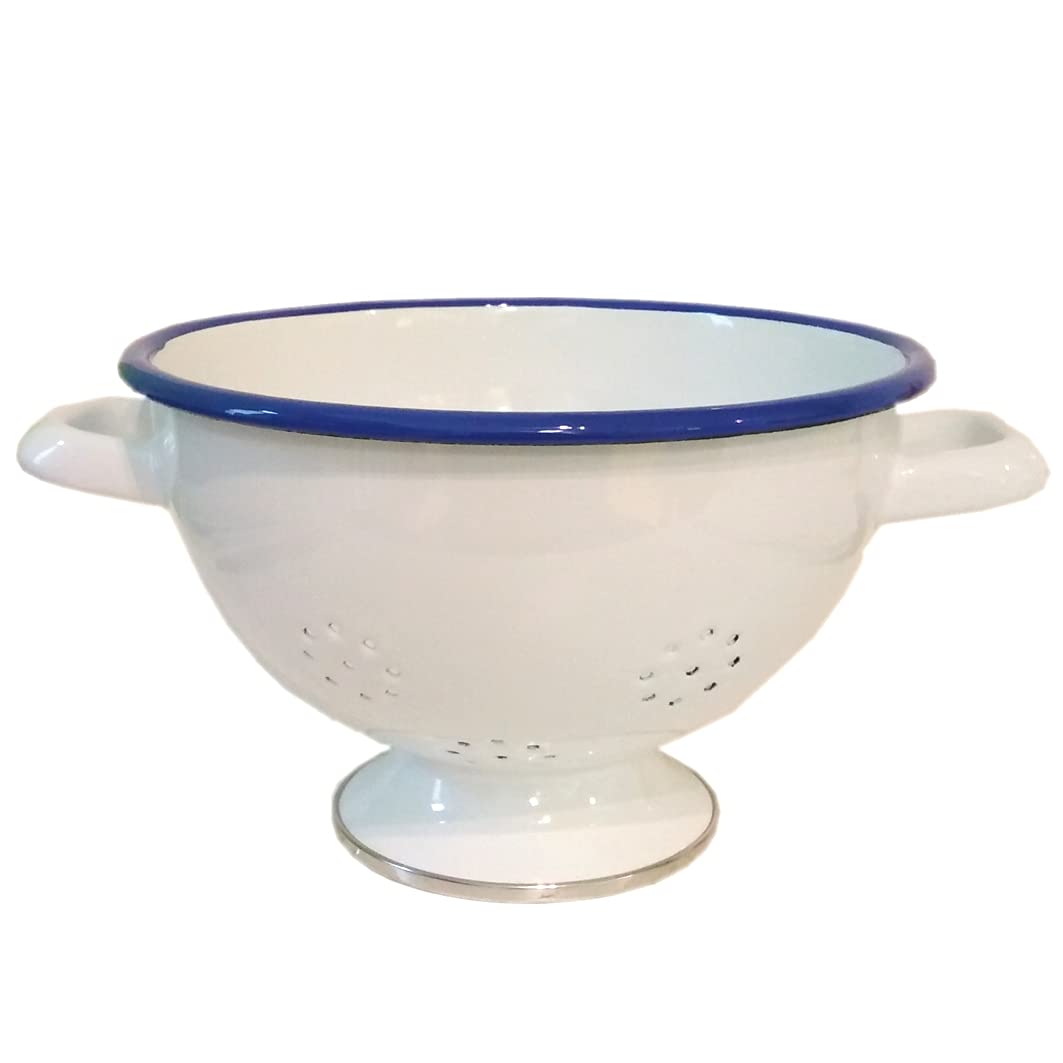 linoows Small Enamel – Enamel Sieve, colander, Duplicate – with Stand – White – Beautiful Nostalgic, 21 cm Diameter