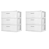Sterilite 3 Drawer Wide Weave Tower, White - 2 Pack