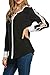 ACEVOG Women Cut Out Slit Long Sleeve Round Collar Contrast Color Blouse Tops