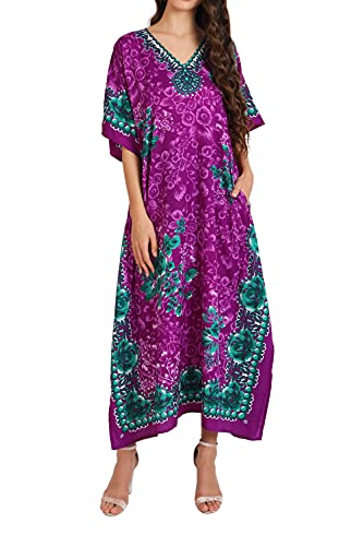 Miss Lavish London Floral Kaftan Dress with Pockets for Women, Batwing Sleeve Maxi Beach Cover Up, Plus Size Swim Coverup, Cruise Vacation Dress, Lounge & Travel Summer Kaftan Swimsuit Cover Up - 3XL