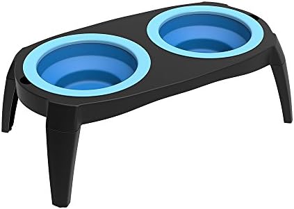 Silicone Elevated Pet Bowls with Non Slip Stand for Cats and Dogs - Removeable and Collapsible Feeder Bowls for Food and Water (Blue)