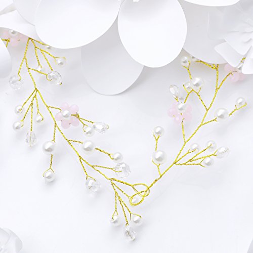 Yean Wedding Hair Vine Gold Headband Bridal Branch Crystal Wreath Bridal Vine Rose Hair Vine Gold Bridal Hair Wedding Hairstyle for Bride and Bridesmaid - 19.68inches