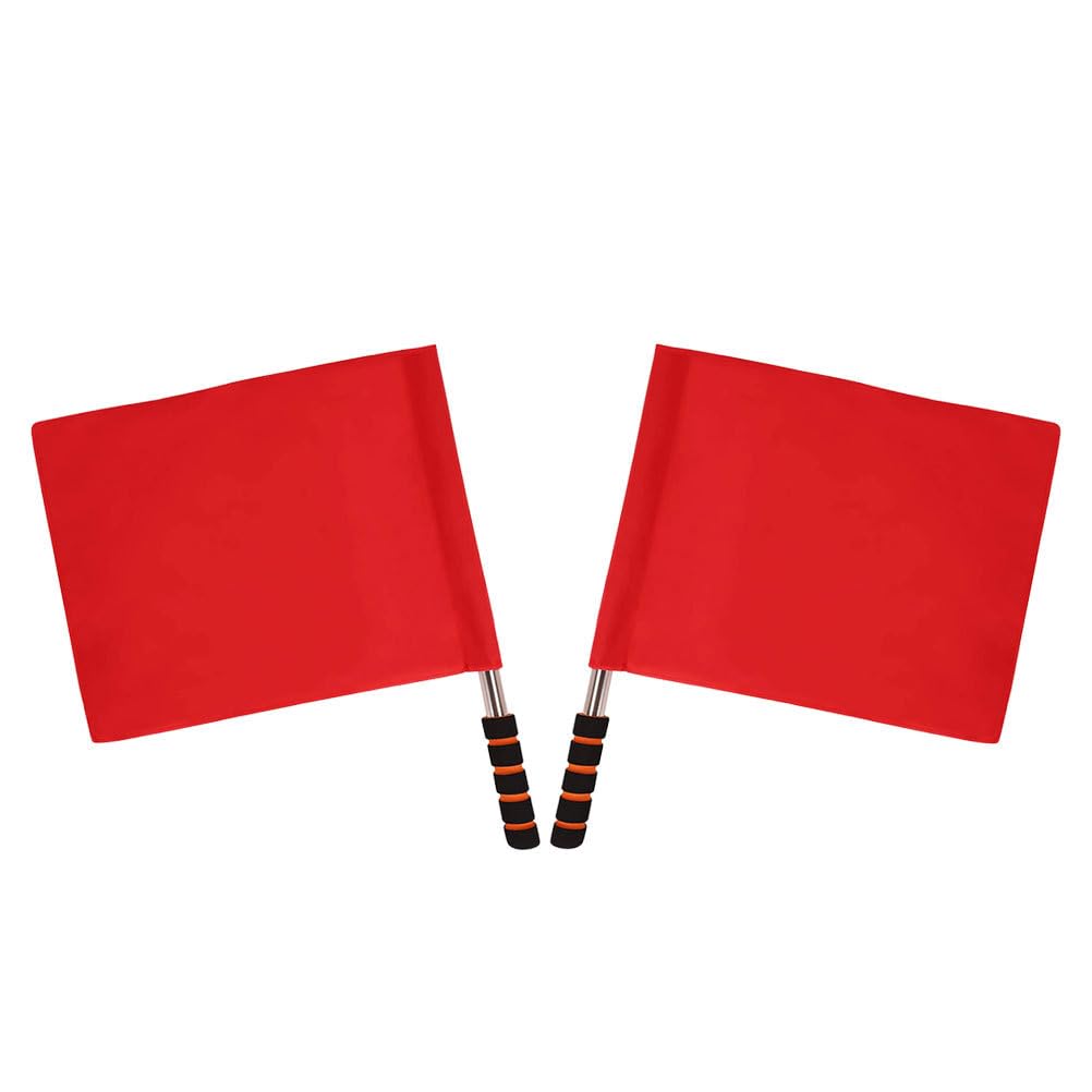 Sosoport 2PCS Sports Referee Flags Football Hand Flags with Pole Foam Handle Rugby Linesman Red Signal Flag for Sports Competition