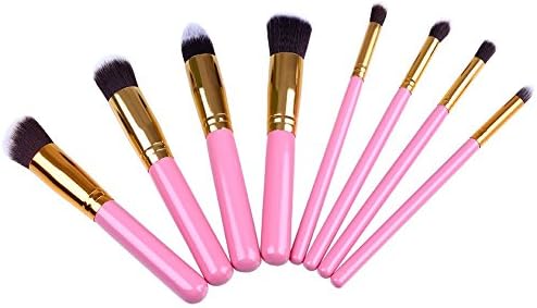 Maquita Makeup Brushes Premium Cosmetic Brush Set Synthetic Kabuki Makeup Brush, Foundation, Blending Blush, Eyeliner, Face Powder Brush Kit (8PCs, Pink and Gold)