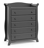 Stork Craft Avalon 5 Drawer Universal Dresser, Gray