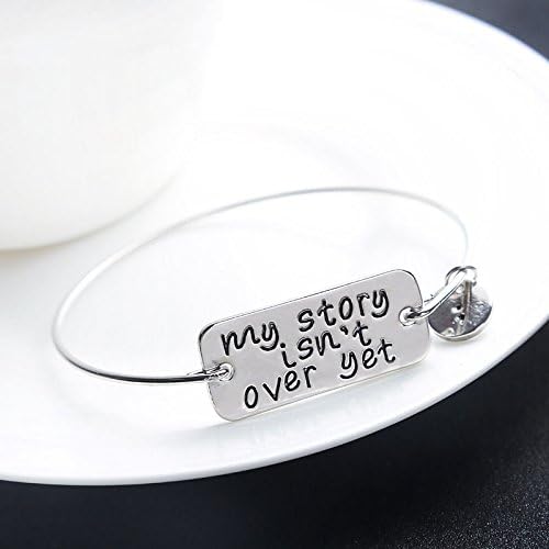 Flamboyantgoods 1pc My Story isn't Over Yet Bangle Bracelet Lettering Inspirational Bracelet ZXX Silver