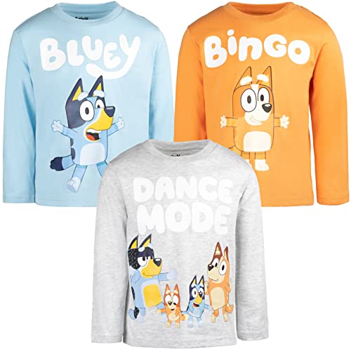 Bluey 3 Pack Long Sleeve T-Shirts Toddler to Big Kid Sizes (2T - 10-12)