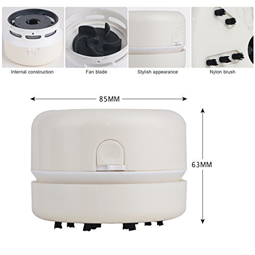 Peerylee Mini Desktop Vacuum Cleaner - Portable Handheld Corner Desk Table Keyboard Computer Laptop Dust Crumb Vac Sweeper Hoover Duster Catcher Collector Remover Buster Cleaning Assistance (White) - Thumbnail 6