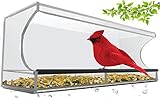 Large Clear Window Bird Feeder. Window Mounted with 4 Heavy-Duty Suction Cups & Removable Feeding Tray with 120 Drainage Holes. Simple to Install. Easy to Refill or Clean. Bring Garden Birds to You.