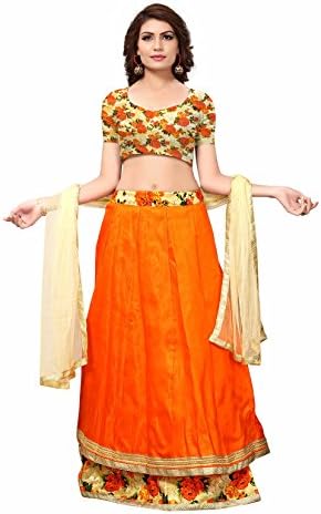 JULEE Women's Banglori Satin Semi-Stitched Lehenga Choli (LA82-Gulabo Red-004_Free Size)
