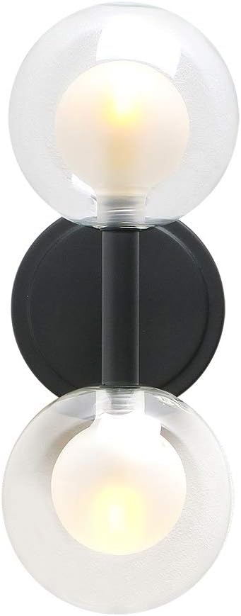 Phansthy Retro Industrial Wall Light Double-Headed Double Layer Glass Shades Sconces Straight Pole Transparent 12cm Small Globe Glass Lampshade Wall lamp for Vanity Mirror Bedroom (Black) - Image 5