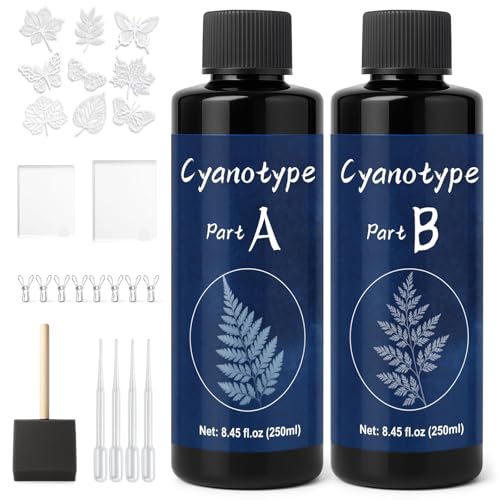 EIGTWEN 250ml cyanotype kit includes 2 components for cyanotype solution sensitizing for photo projects on paper and fabric, solar printing kit for DIY projects
