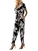 Missy Chilli Women's Floral Print Short Sleeve V Neck Wrap Jumpsuit with Tie Waist Black US4/6