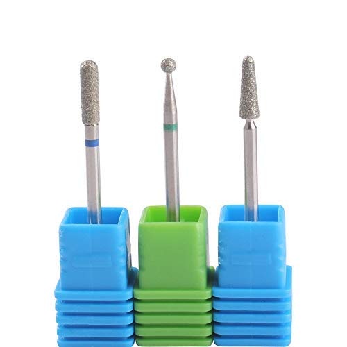 MZCMSL Professional Dry Manicure Drill Bits Kit,Cylinder/Ball/Taper Cuticle Bits,3/32 Shank Diamond Nail File Bits,3pcs