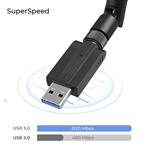 Wireless WiFi Adapter 1200Mbps USB3.0 WiFi Dongle 2.4G/5G 802.11ac Network Adapter with High Gain Antenna for Desktop Laptop PC Support Windows XP/10/8/8.1/7/Vista/2000,Mac 10.4-10.13