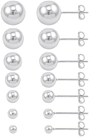 925 Solid Sterling Silver Ball Ear Studs with Butterfly Backing in Different Sizes (8 Millimeters)