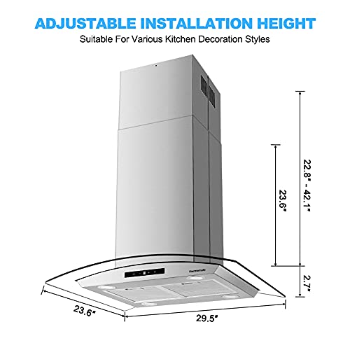 30 Inch Island Range Hood, thermomate 350 CFM Stainless Steel Stove