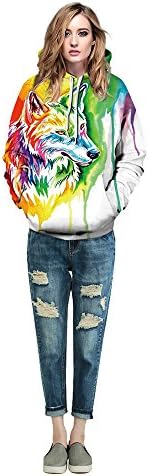 Hoodie, MagiQK Halloween Punk Sweatshirts, Funny 3D Printing Street Snap Lover's Hoody, Colorful Wolf Pullover (XXL/XXXL, Women)