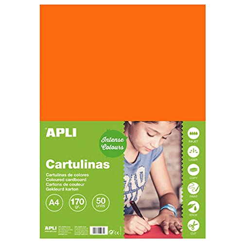 Apli - Cartoncini Colorati Set da 50 Pezzi, A4, Arancione