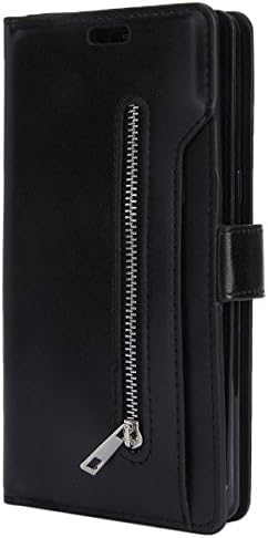 Galaxy Note 8 Zipper Leather Case, Samsung Note 8 Wallet Cover, Ekakashop Pure Color Premium Fashion Wallet Flip Case in PU Leather with 9 Card slots, Cash slot, Ultra Slim-fit Soft Silicone Rubber Full body Protective Shockproof Case Cover for Samsung Galaxy Note 8 with Ekakashop Kickstand (Color Random), Black
