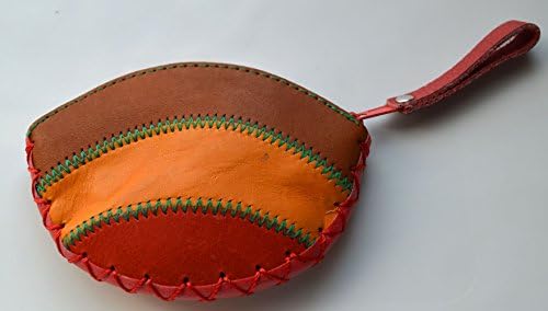 Leather Arch Shaped Coin Purse with Red Zip Pull