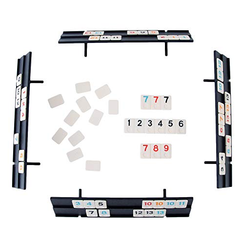 Homwom 106 Tiles Rummy Game - Travel Games Rummy Board Game Rummy Set with Aluminum Case & 4 Anti-Skid Durable Trays