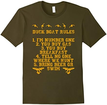 Men's Duck Boat Rules Shirt - Funny Duck Hunting TShirt XL Olive