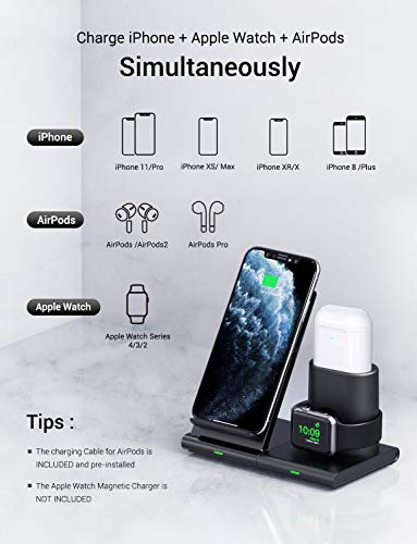 Seneo Wireless Charger, 3 in 1 Wireless Charging Station for Apple Watch, Airpods, Detachable and Ma - //coolthings.us