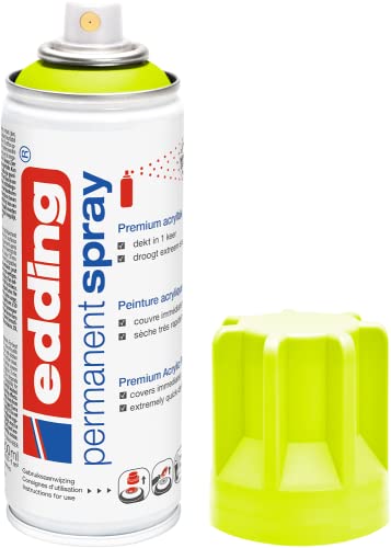 edding 5200 permanent spray - neon yellow matt - 200 ml - acrylic paint for painting and decorating glass, metal, wood, ceramic, plastic, canvas - aerosol spray, acrylic spray, paint spray