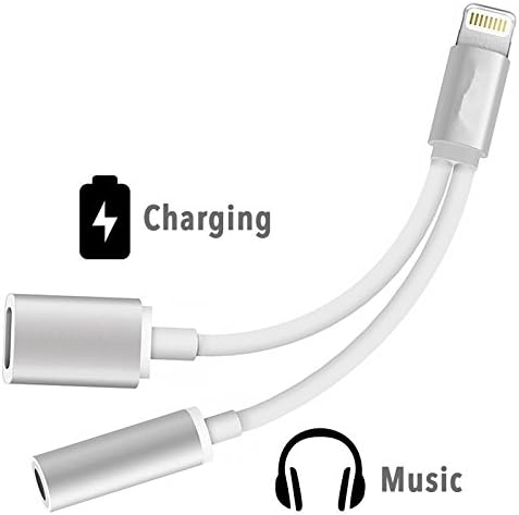 2 in 1 Lighting to Headphone Jack adapter Converter charging Cable for iPhone 7 7 Plus,Listen to Music with Favorite Headphone and Charge Your iPhone7 At the Same time(Silver)