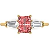 Clara Pucci 14K Solid Gold Engagement Ring for Women | 1.5 cttw Garnet Emerald Cut Three-Stone | Real Yellow Gold Wedding Ring
