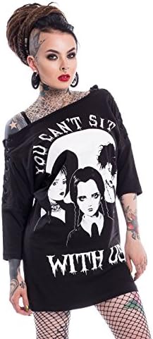 Heartless Addams Family Sit With Us Sweater Punk Goth Cotton Off Shoulder Top