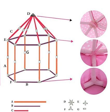 Pink Princess Castle Kids Play Tent Children Playhouse with 23 Feet and 50 Led Star Lights-Indoor and Outdoor Use - Image 7