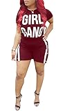 DingAng Women Casual Letter Print Short Sleeve 2 Piece Outfits Tracksuits Short Jumpsuit S-3XL