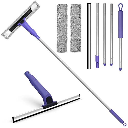 ZUBULUN Window Squeegee with 2 Microfiber Pads, 60 Inches Long Handle Rubber Floor Squeegee Broom for Cleaning Concrete Tile Car Windshield Glass Shower Home Garage Indoor Outdoor