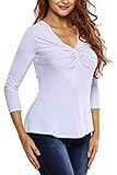 Alvaq Women's Twist Front Sleeved V Neck Casual Slim T Shirt Blouses Tops
