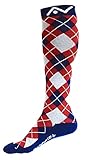 A-Swift Compression Socks (1 Pair) for Women & Men Best for Running, Athletic Sports, Crossfit, Flight Travel - Suits Nurses, Maternity Pregnancy - Below Knee High (Red White Blue Argyle, Large)