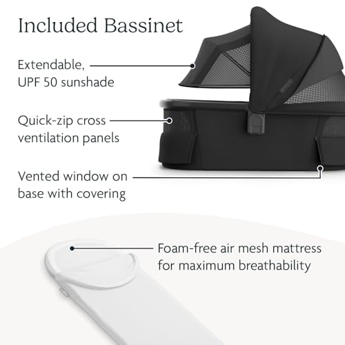 UPPAbaby Travel System - Vista V3 Stroller + Aria Lightweight Car Seat Combo -Bassinet, Toddler Seat, Rain + Bug Shield, Car Seat, Base with Load Leg + Infant Insert Included – Jake (Charcoal)