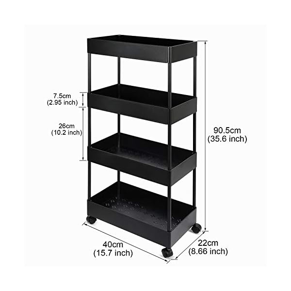 Slim-Storage-Cart-4-Tier-Rolling-Utility-Storage-Cart-Mobile-Shelving-Unit-Rolling-Bathroom-Carts-Slide-Out-Storage-Cart-Storage-Shelf-Rack-for-Kitchen-Office-Bathroom-Laundry-Room-Narrow-Places Slim Storage Cart 4-Tier Rolling Utility Storage Cart, Mobile Shelving Unit Rolling Bathroom Carts, Slide Out Storage…
