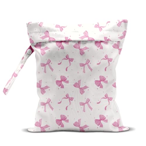 JHFDTY Wet Bag for Swimsuit Pool Travel Baby Cloth Diapers Dirty Yoga Gym Clothes Beach Bags Summer Gifts for Women Men Beach Vacation Essentials Pink Bow Waterproof Wet Dry Bag Travel Laundry Bags