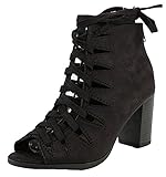 Delicious Women's Hewitt Faux Suede Lace Up Thick Crisscross Lace Stacked Heel Ankle Bootie