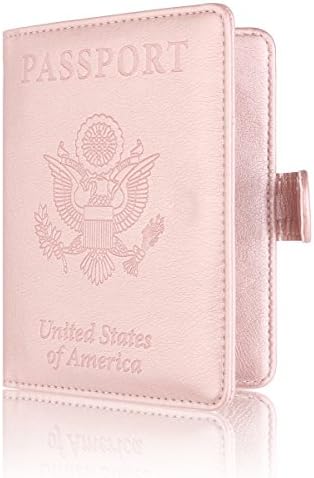 Passport Holder Cover - Rfid Blocking Leather Passport Case Travel Wallet for 4 Cards, Ticket, Cash, Passport By Talent (Rose Gold-Clasp)