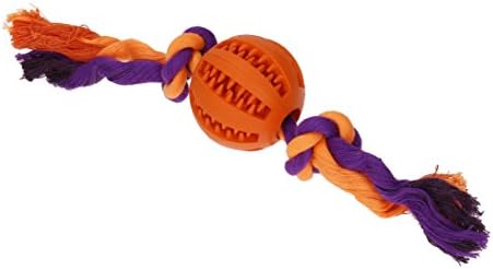 PlayfulSpirit Fun Rubber Treat Ball with Rope, Perfect Dog Toy for Puppies &amp; Adult Dogs for Teeth Cleaning and Gums Massage, Great Simple Exercise and Fetch Ball, Awesome Puppy Training Reward (Small)