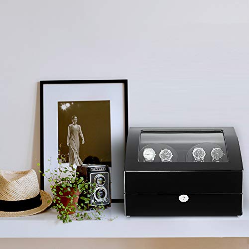 Maselex 4 Watch Winder Box for Automatic Watches with 6 Storages and Quiet Mabuchi Motor(Black)-21 Rotation Modes - Thumbnail 5